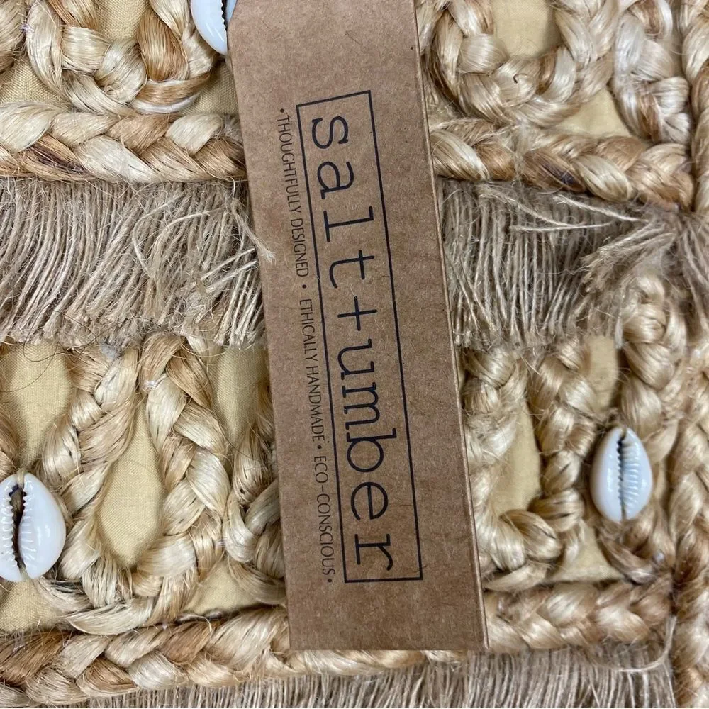 salt & umber jute and sea shell beach bag